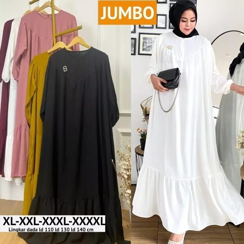 GAMIS JUMBO POLOS GAMIS LEBARAN BAHAN CRINKLE LEMBUT ADEM LD 130 SAMPAI LD 140