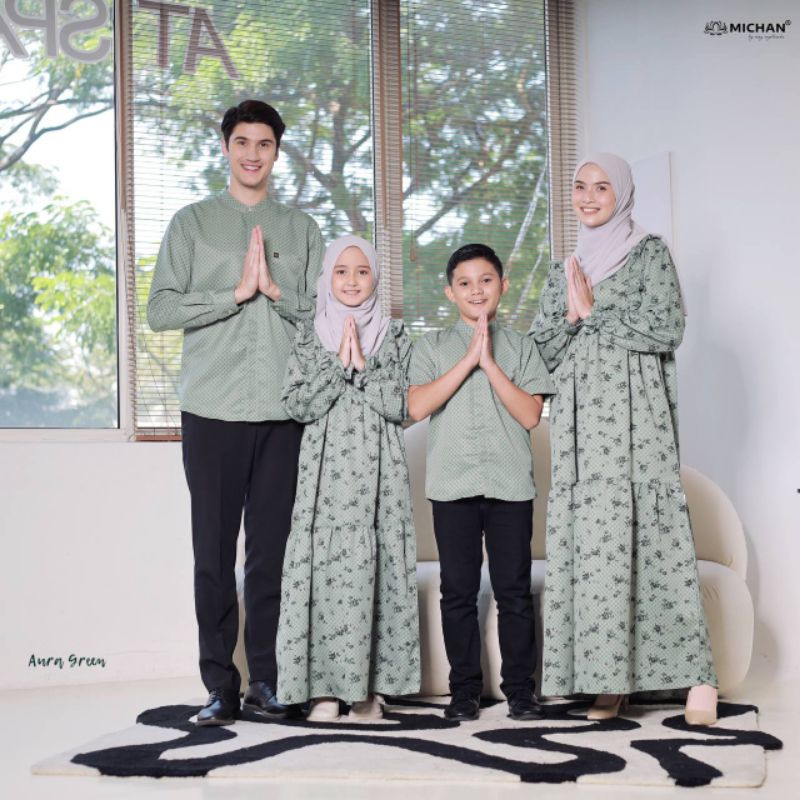 SARIMBIT AURA FAMILY GREEN MICHAN Busana Muslim Seragam Keluarga Jumbo Gamis Busui Jumbo Tunik Busui