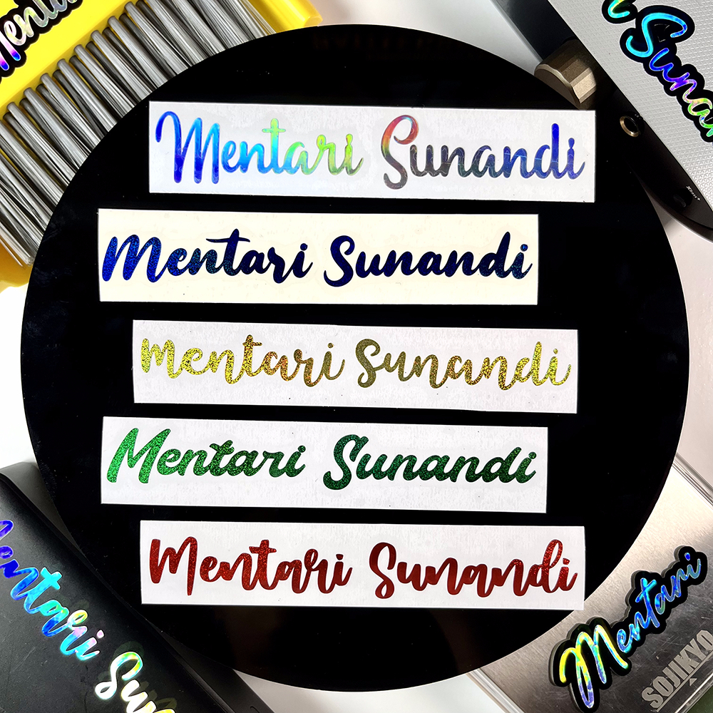 

Sticker nama Waterproof Cutting Hologram 1 warna ukuran 2x7cm