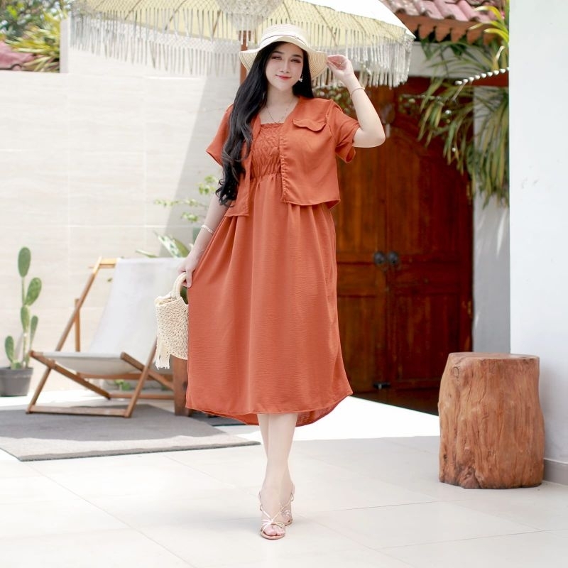 Setelan Dress Yukensi Smoke+ Crop Crinkle Airflow Premium