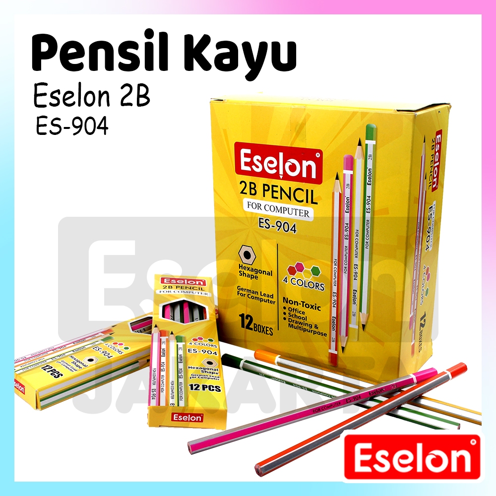 

[ES.JKT]12pcs PENSIL Tulis Kayu 2B COLORS/Pensil kayu ES-904 Eselon