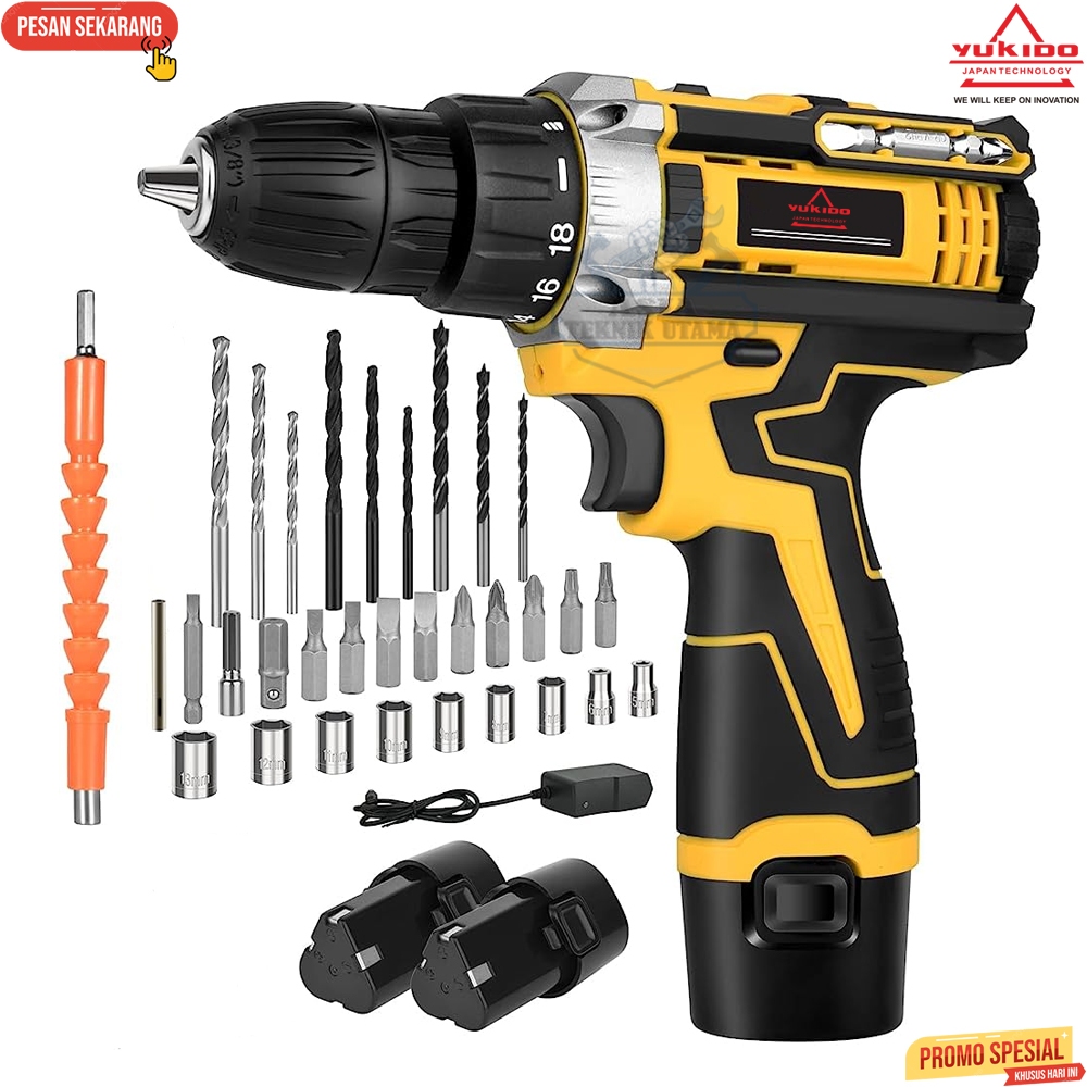Mesin Bor Baterai Cordless Drill Bor Batere 36VF 36V Yukido Power Tools