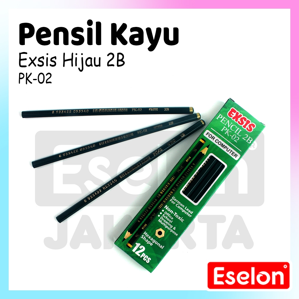 

[ES.JKT] 12PCS Pensil 2B HIJAU EXSIS PK-02 / 1pack Pencil Kayu 2B