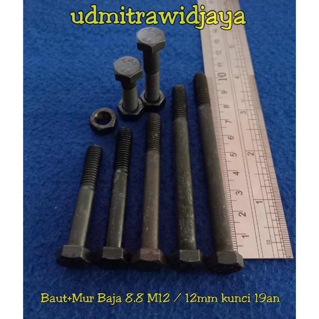 Baut baja 8.8 kunci 17 19 baut baja M12 baut kunci 19an panjang 3cm 4cm 5cm 6cm 7cm 8cm 9cm 10m 11cm