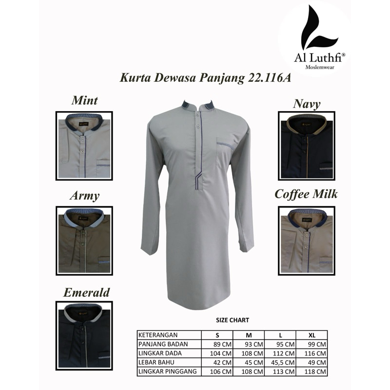 Kurta Pakistan Dewasa Al-Luthfi Lengan Panjang ~ Baju Kurta Kemko Al Luthfi Premium Original