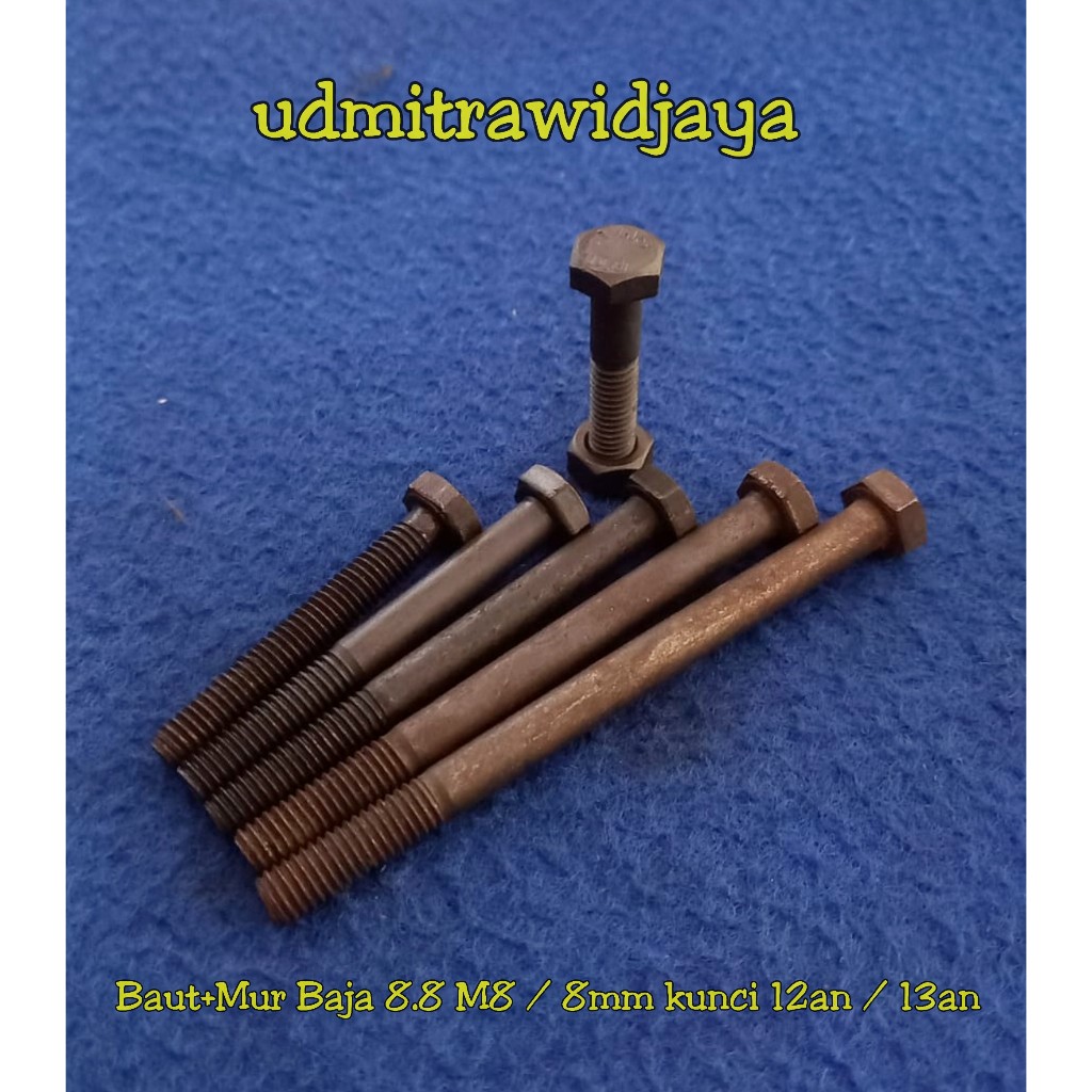 Baut baja kunci 12 13 baut baja 8.8 M8 baut kunci 12an panjang 3cm 4cm 5cm 6cm 7cm 8cm 9cm 10cm baut