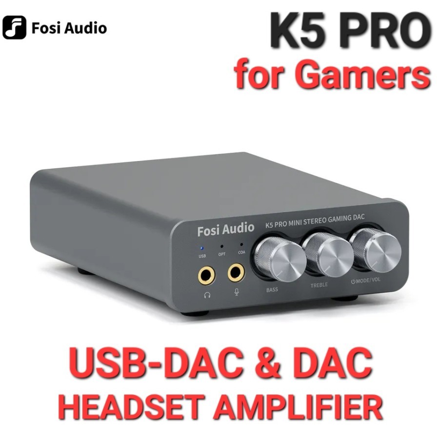 FOSI AUDIO K5 PRO USB-DAC, DAC & Headset Amplifier for Gamers