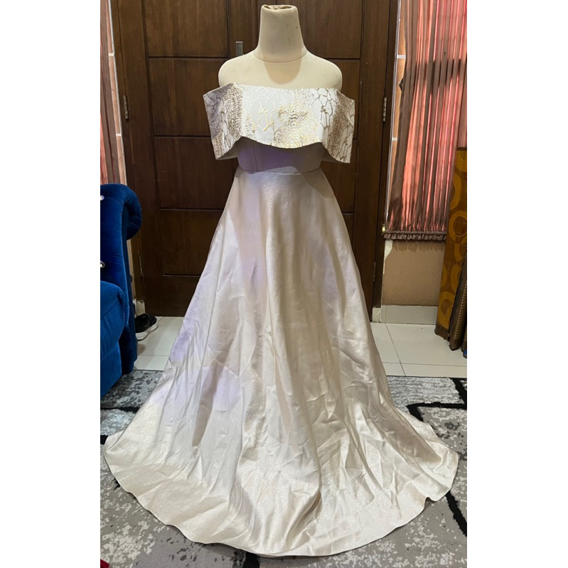 gaun gold sabrina dress mewah pesta gold