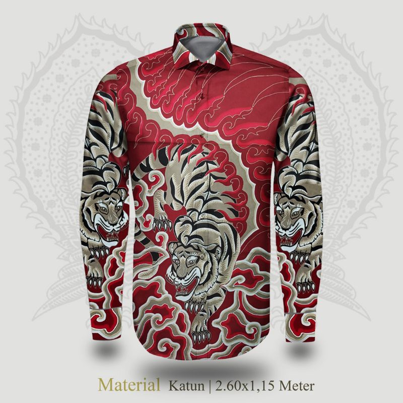 Kain Batik Tulis Katun Pola Kemeja Pria Motif Harimau/ Macan Sinaran C1033