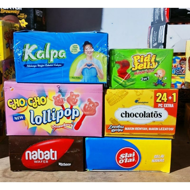 

PAKET KALPA,PIDI JELLY,LOLIPOP,CHOCOLATOS,NABATI,SLAY OLAI