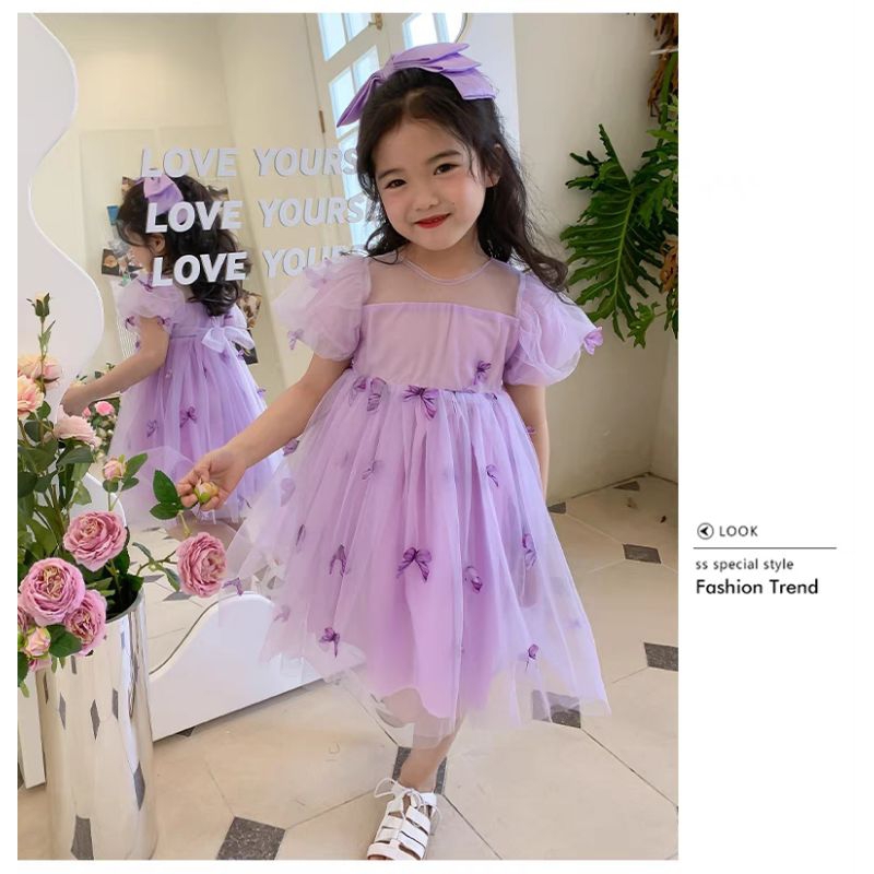 Gaun dress pesta anak perempuan 4-6tahun ungu import