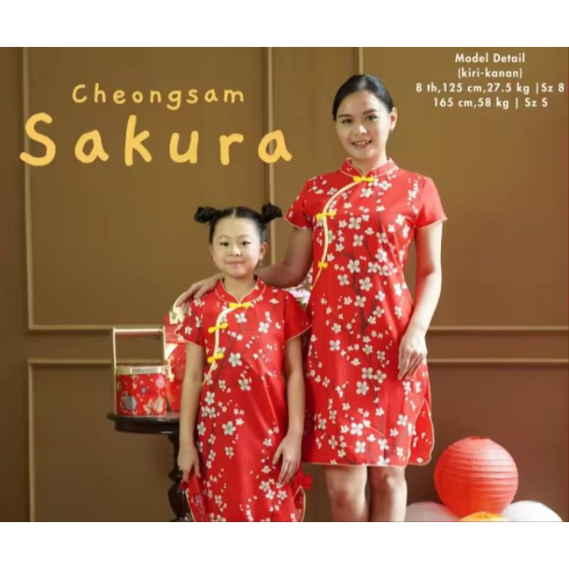 Cheongsam couple ibu anak dress imlek sakura