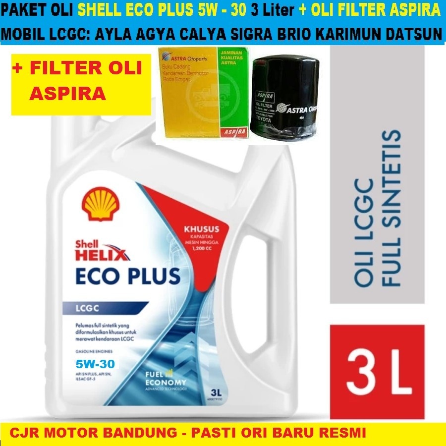 Paket OLI + FILTER Shell Helix ECO PLUS 5w 30 oli mobil brio ayla agya calya sigra karimun splash
