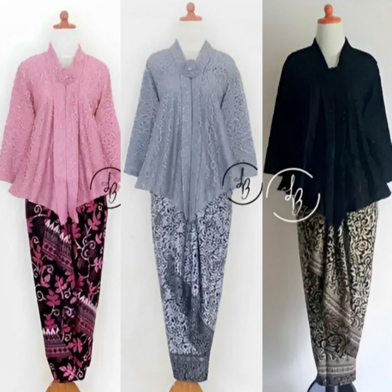 Set Kebaya Jumbo XXXXL 4L Ld 130 Atasan Kebaya Modern Brokat Kutubaru Floy Mix Rok Lilit Batik Baju 
