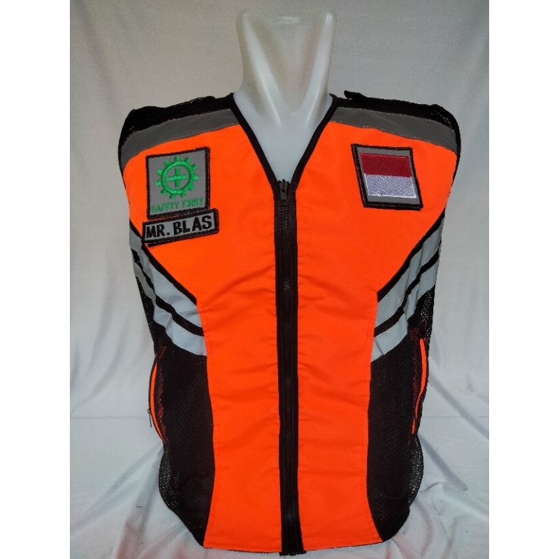 Rompi safety jala taslan waterproof Rompi safety/proyek Rompi proyek terbaru orange hitam