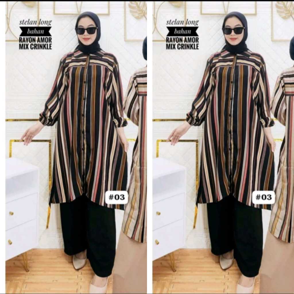 VIRAL SETELAN TUNIK RAYON MIX CRINKLE WANITA SET BUSUI KEKINIAN
