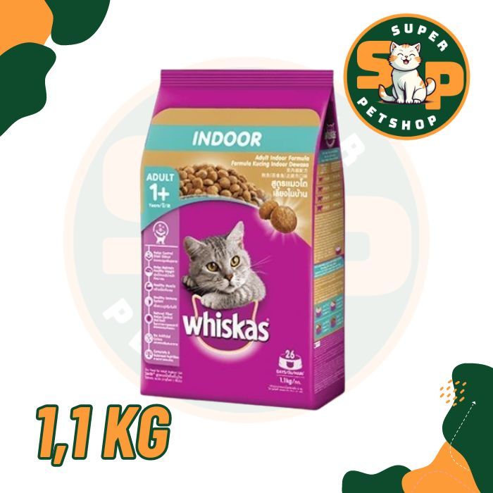 whiskas indoor 1+ 1,1kg makanan kucing whiskas