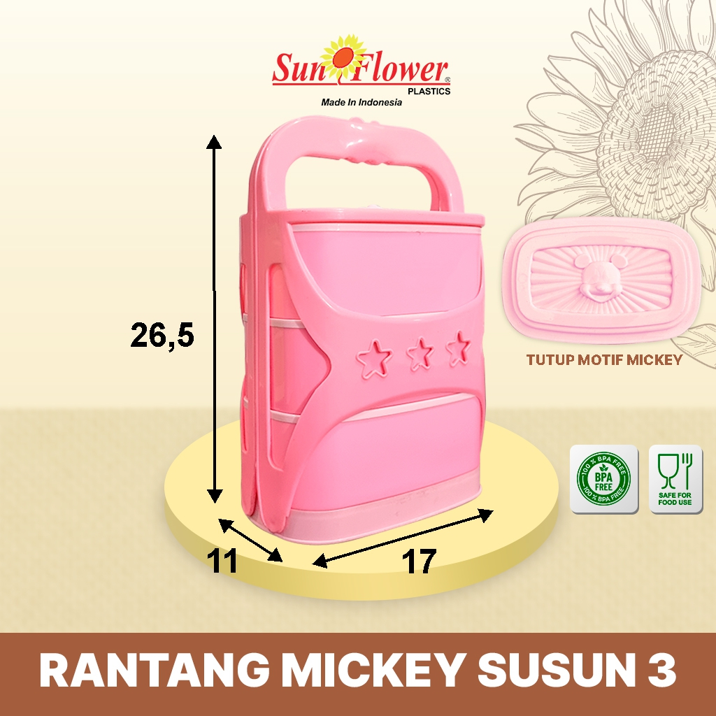Susun 3 Rantang Anak Motif Mickey / Rantang Plastik 3 / Rantang Susun Plastik / Rantang Plastik Besa