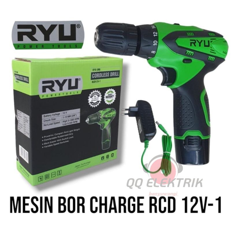mesin bor baterai listrik RYU 12volt RCD12V-1 RYU BY TEKIRO