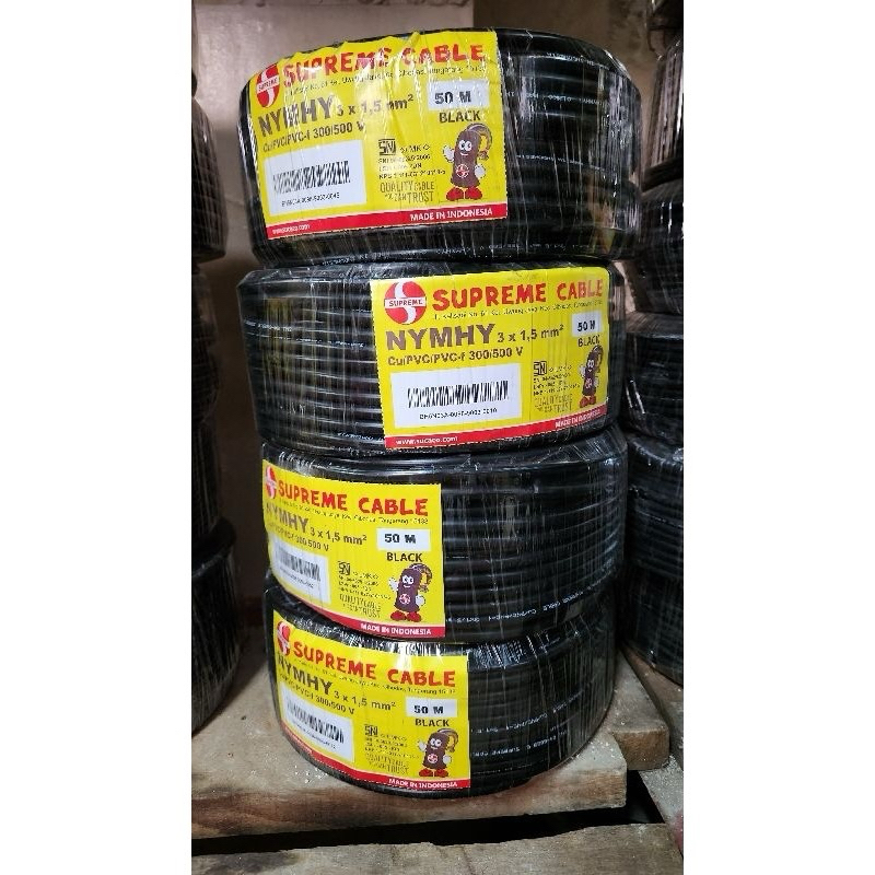 Supreme Kabel Listrik Serabut NYMHY 3 x 1,5 @50m (Hitam / Putih) / Kabel Listrik Serabut Supreme / K