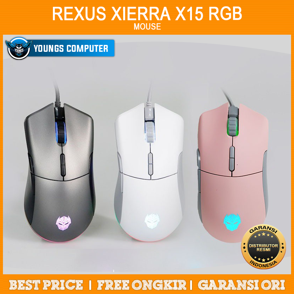 MOUSE GAMING REXUS XIERRA X15 RGB 7200 DPI FPC LED - GREY/WHITE/PINK
