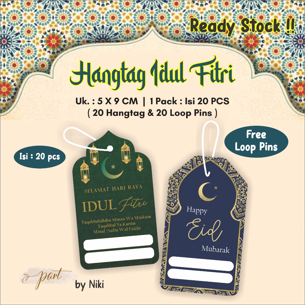 

[20 pcs] Hangtag Idul Fitri 5 x 9 cm FREE Loop Pins
