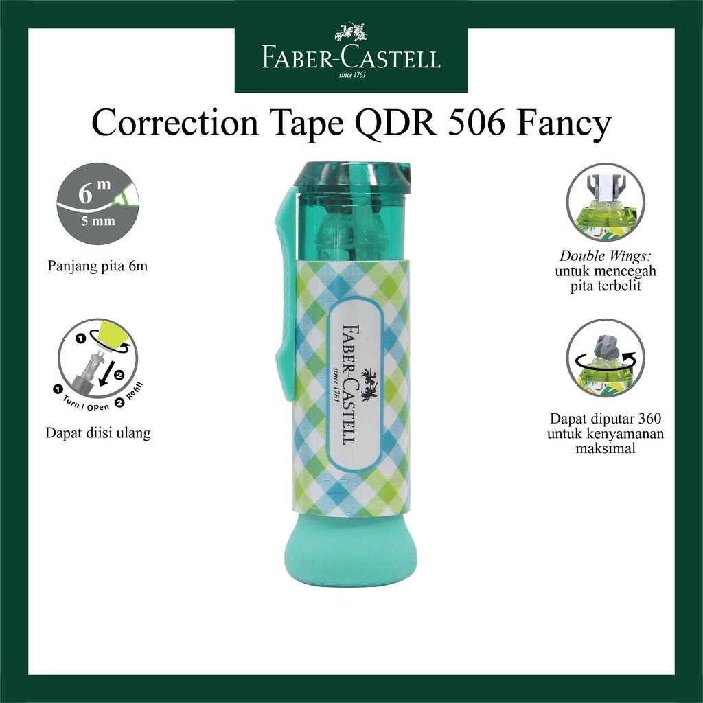 

CORRECTION TAPE / TIP EX KERTAS FABER CASTEL QDR506 GREEN CHECKERED