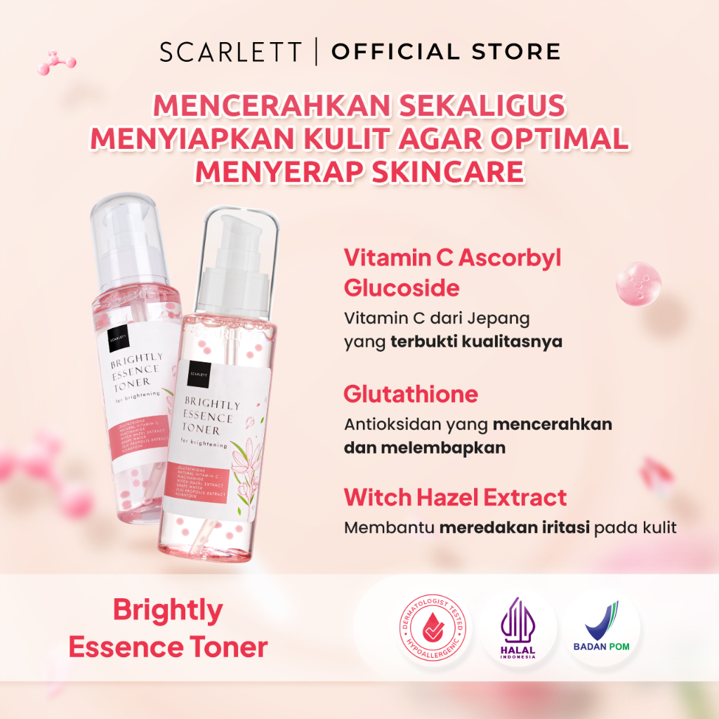 Scarlett  Skincarev Whitening Toner Package Melembabkan Kulit Brightly Essence Wajah untuk Mencerahk