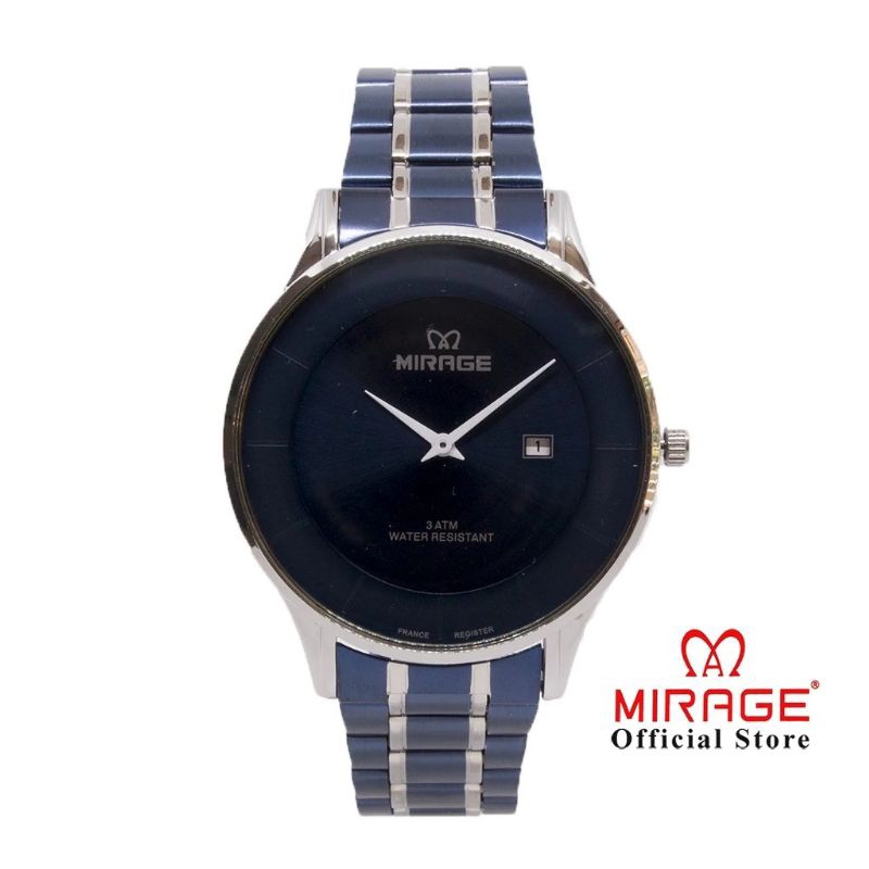 jam tangan Mirage Rante biru list silver pria 8670 ori