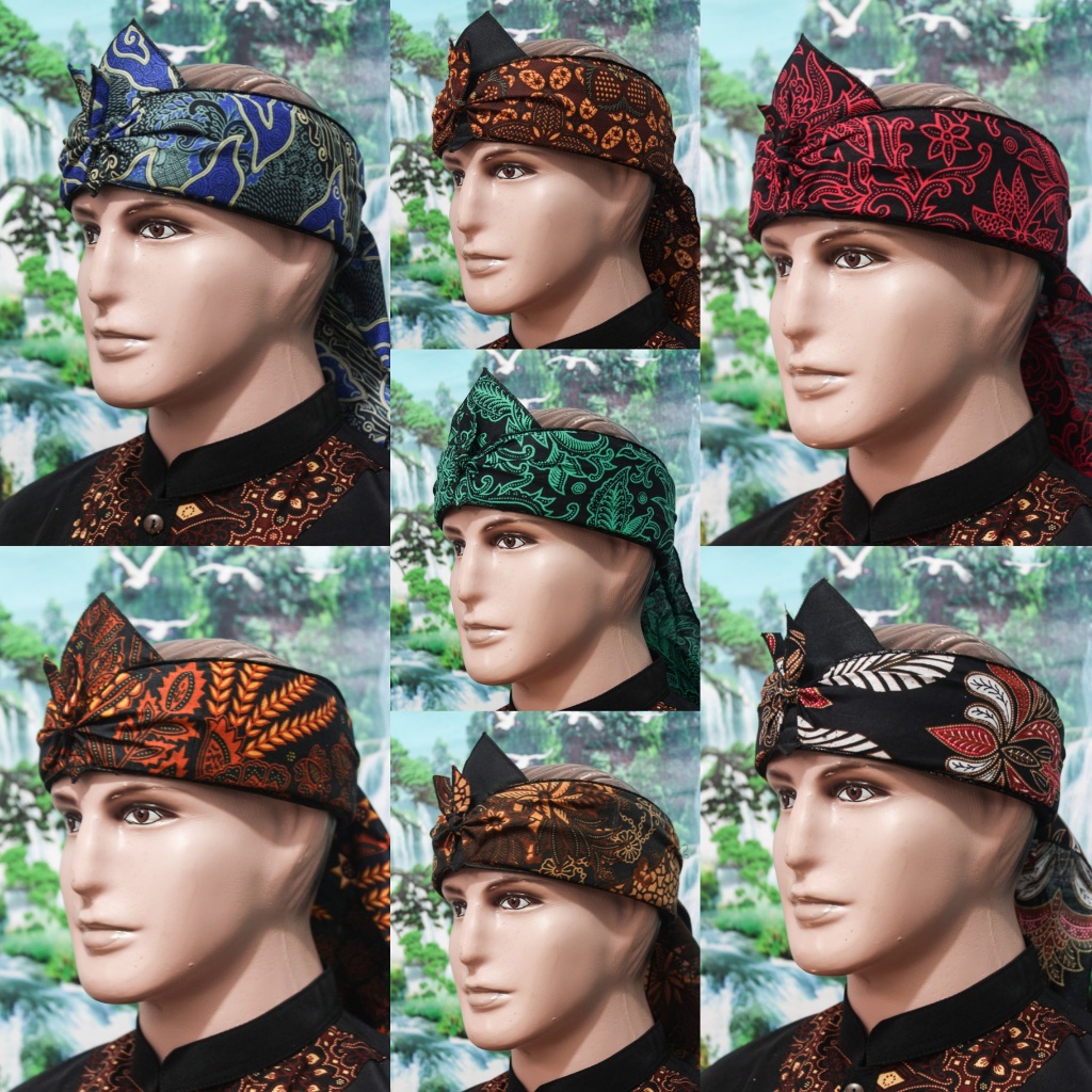 Iket kepala sunda anak & dewasa blangkon jawa bolong batik biru