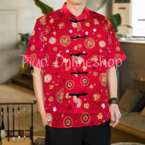 Unik KEMEJA CHEONGSAM IMLEK PRIA REMAJA DAN DEWASA BAHAN KATUN TGN PENDEK - L Limited