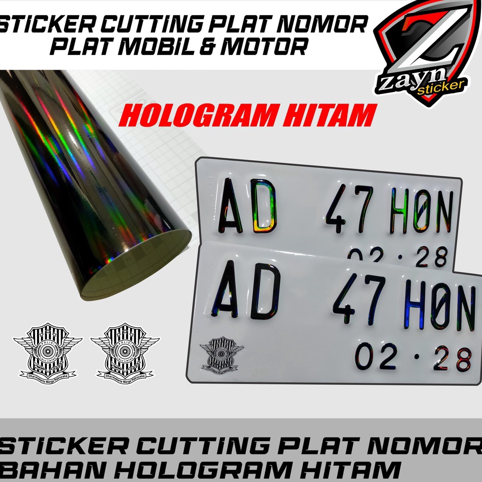 RhA STICKER STIKER CUTTING HOLOGRAM HITAM UNTUK PLAT NOMOR NOMER PUTIH MOBIL DAN MOTOR