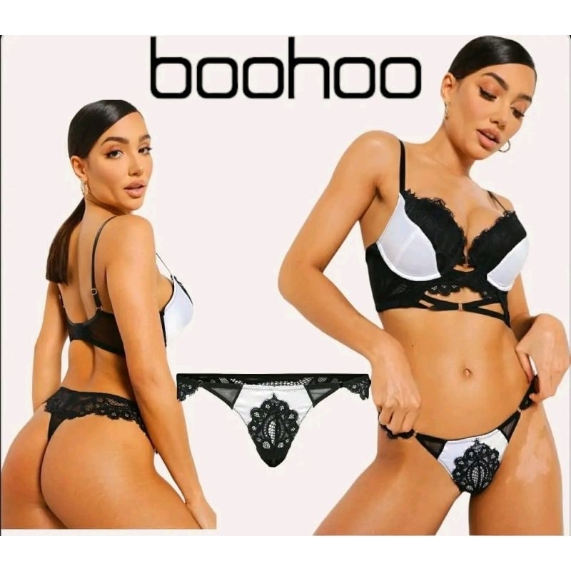 Thong Boohoo white satin