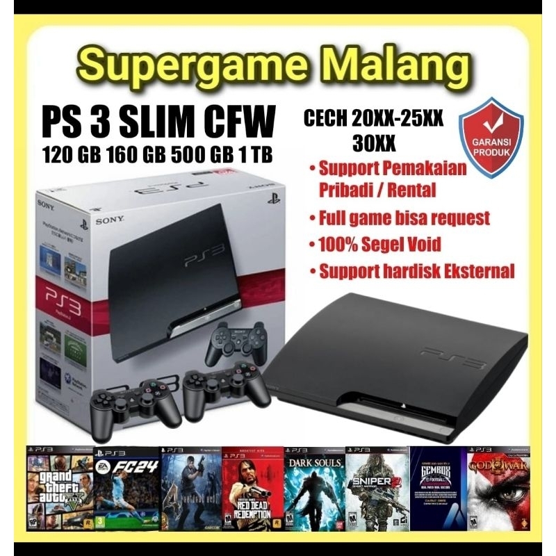 PS3 Slim 500GB Seri 25 Seri 20 Seri 3000 PS 3 Slim 500 GB 160 GB 1 TB CFW Console Game