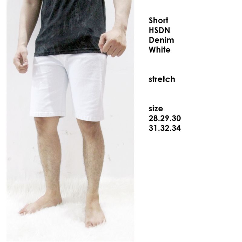Celana pendek cowok putih polos jeans stretch 29-34