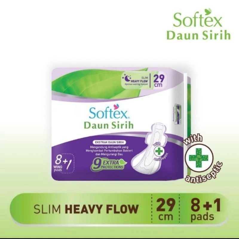 [TERMURAH]SOFTEX DAUN SIRIH PEMBALUT 29CM ISI 8+1WING PADS/SOFTEX DAUN SIRIH 8PADS