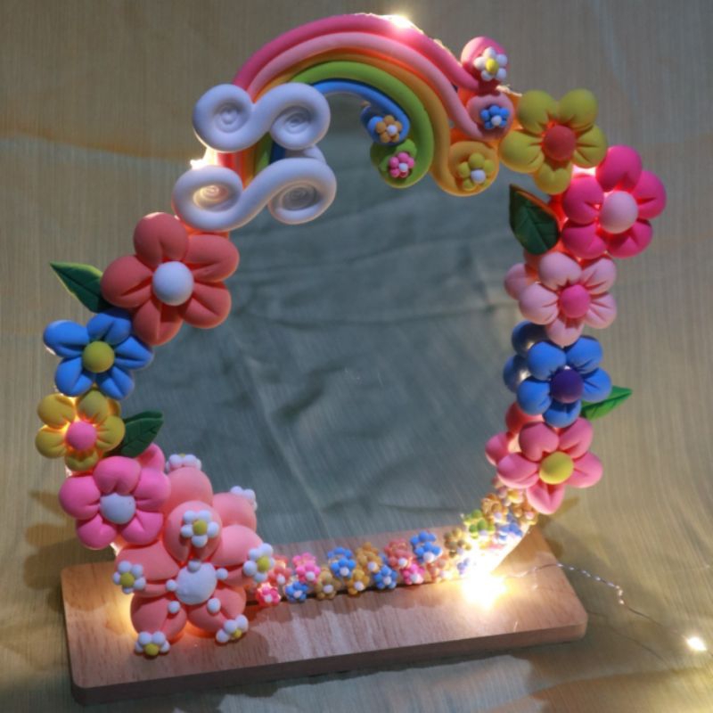 Aesthetic Mirror Clay - Cermin Bunga Estetik LED