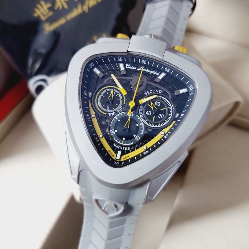 Tonino Lamborghini Chrono Aktif Original Strap Rubber Grey Jam Tangan Pria