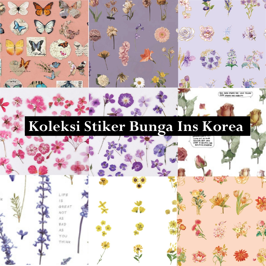 [Nokai Space] Koleksi Stiker Bunga Ins Korea Estetik / Stiker Jurnal Bunga Jurnal