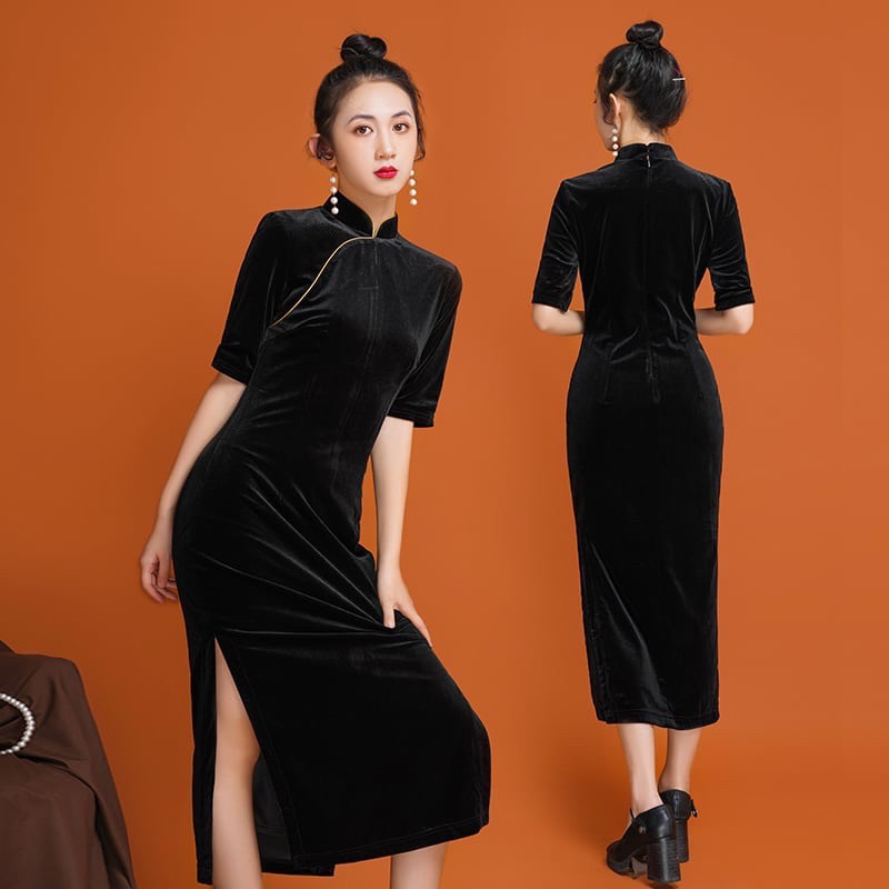 YENSIA DRESS - Dress pesta wanita chinese qipao gown cheongsam maxi halter dress party big size jumb