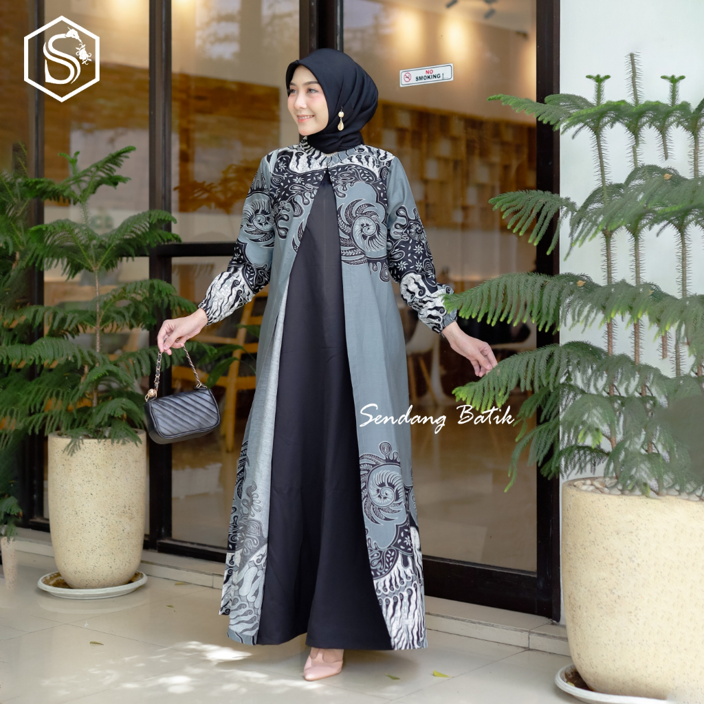 SENDANG BATIK Dres batik kombinasi polos gamis kondangan terbaru lengan balon motif LERENG bahan katun premium