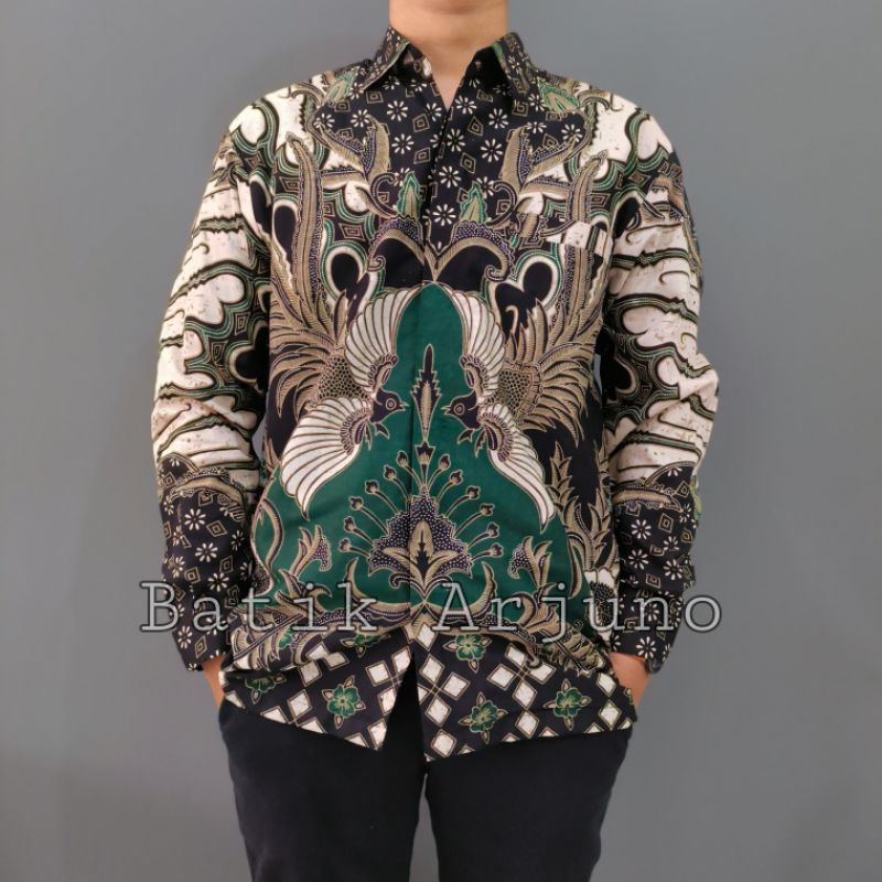 kemeja batik pria lapis furing ekslusive lengan panjang katun kudu hijau botol