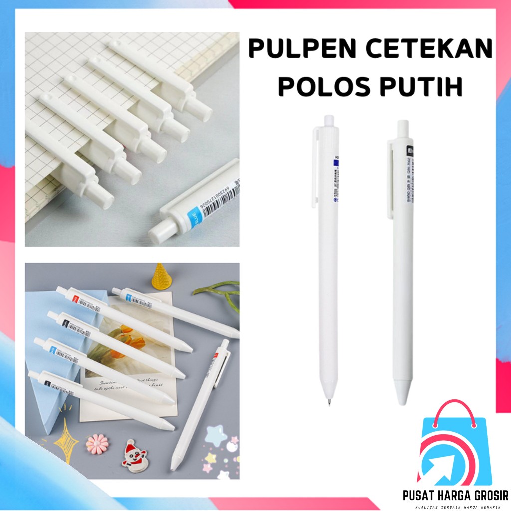 

PHG - Pulpen Warna Tinta Hitam Biru Alat Tulis Sekolah Pena Cetekan Polos Putih Pena Gel 0.5mm Kantor Pen Warna Putih Bolpoint Polos Murah