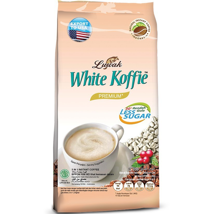 

Kopi Luwak White Koffie Less Sugar Bag 10x20gr