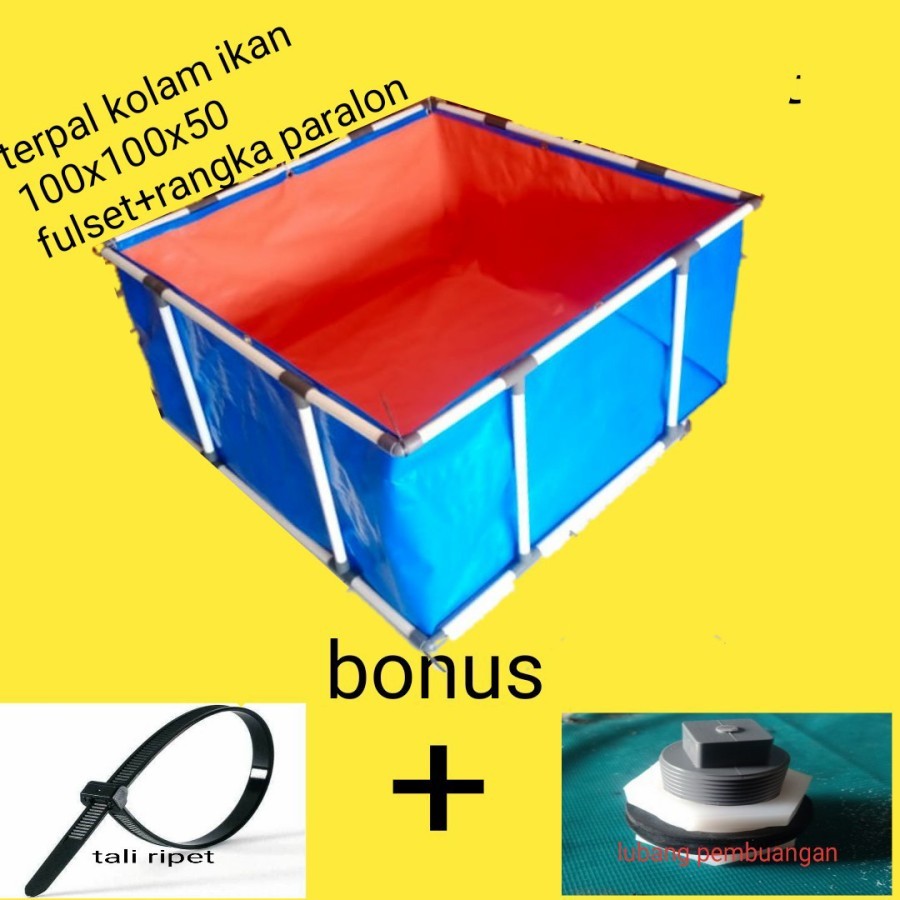 terpal kolam ikam 100x100x50 tipe a12 fullset + rangka