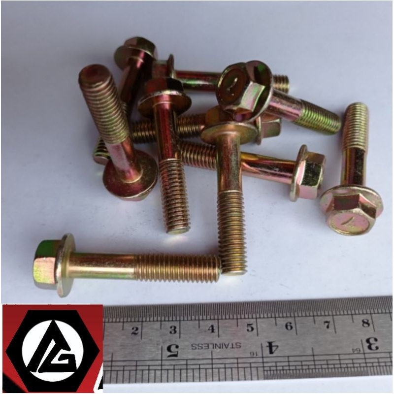 Baut Flange M8x40 Kuning / Flange Bolt M8 x 40 - P1.25 / Baut Topi Kunci 12
