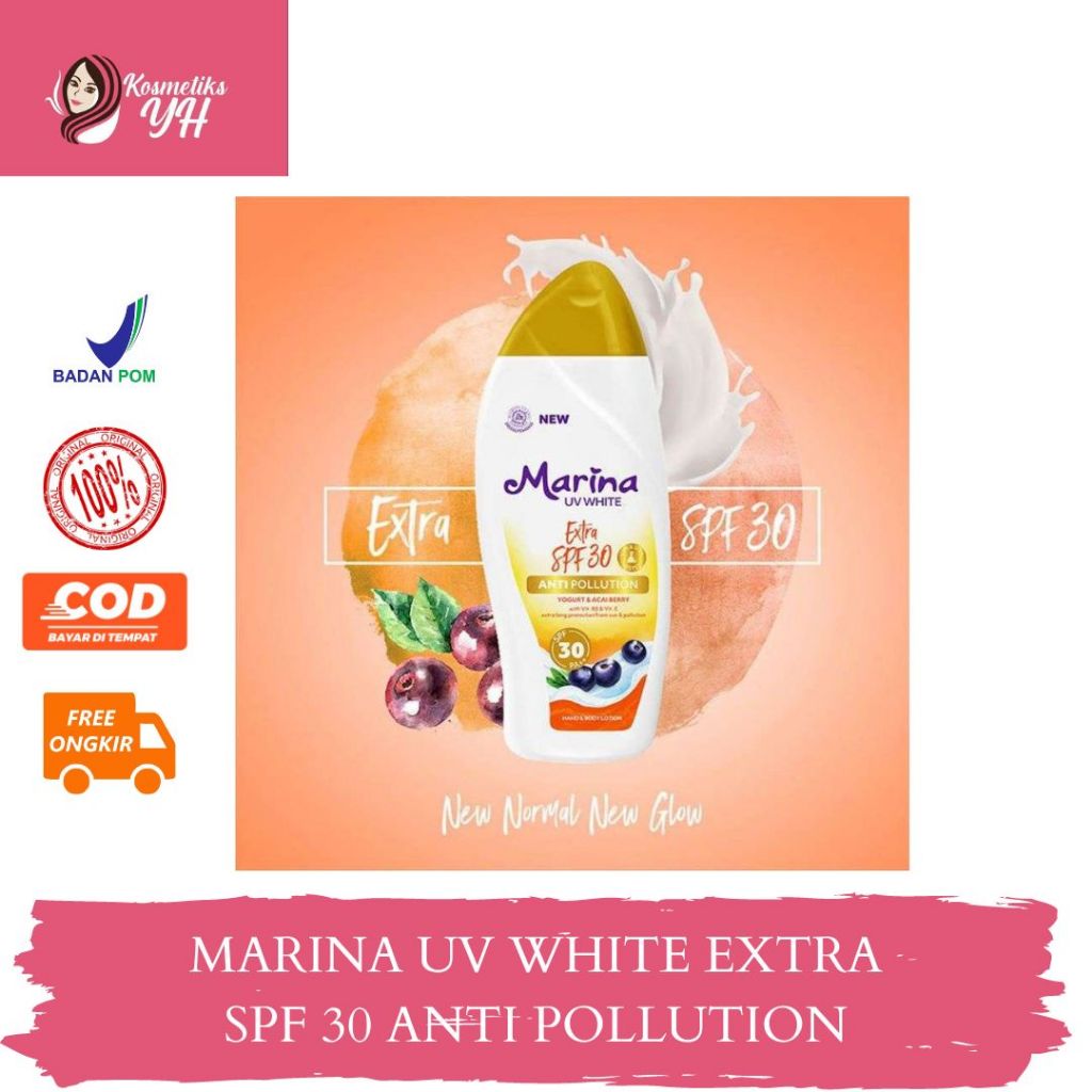 MARINA UV WHITE EXTRA SPF 30 ANTI POLLUTION ATAU MARINA SUNBLOCK SPF 30 DAN HANDBODY MARINA