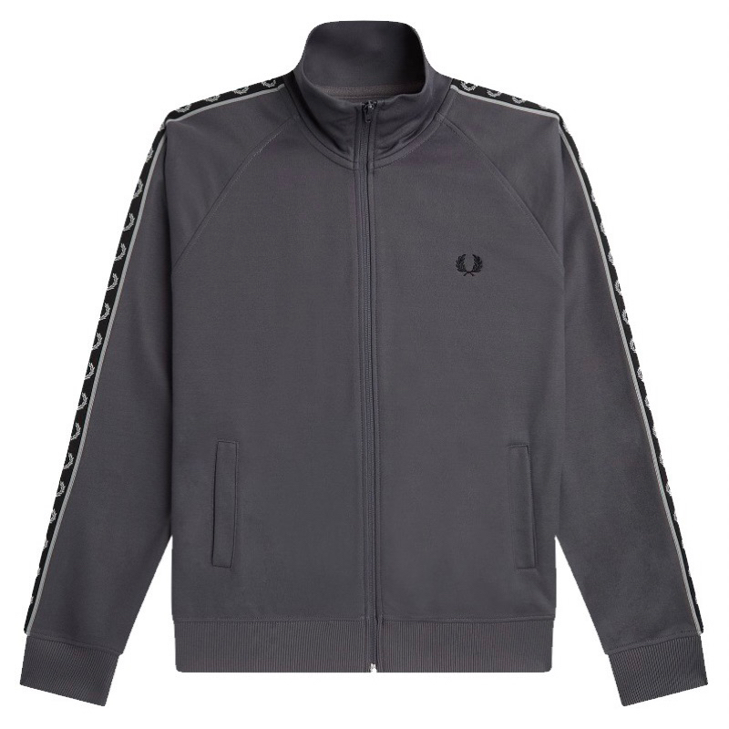 Fred Perry Contrast Taped Tracktop Jacket Original In Dark Grey