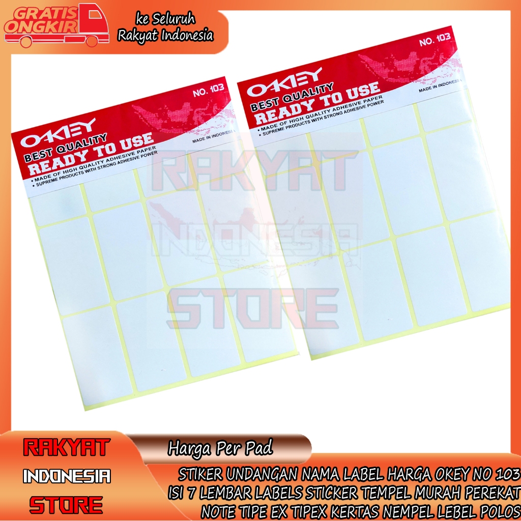 

LABEL HARGA OKEY NO 103 ISI 7 LEMBAR STIKER UNDANGAN NAMA LABELS STICKER TEMPEL MURAH PEREKAT NOTE TIPE EX TIPEX KERTAS NEMPEL LEBEL LEBELS POLOS TULIS TEMPELAN ALAT PERLENGKAPAN STATIONERY FOTOCOPY