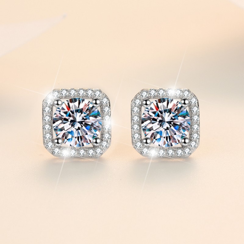 Anting Moissanite Diamond Anting Titanium Jepit Pria Berlian Asli Luxury Square Anting Perak